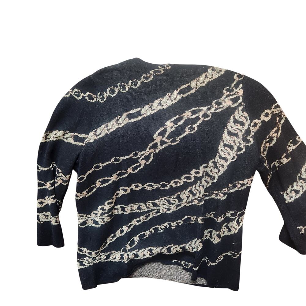 Chicos Status Gold Metallic Chain Jacquard Sweater Size 2
